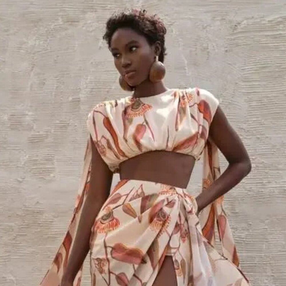 NWT | Andrea Iyamah Resortwear Halima Crop Top Eucalyptus Leaf Print Small